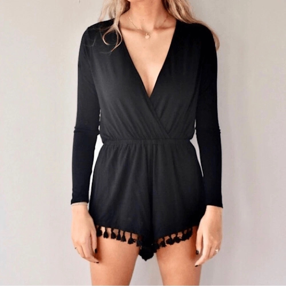NBD Black Long Sleeve Romper